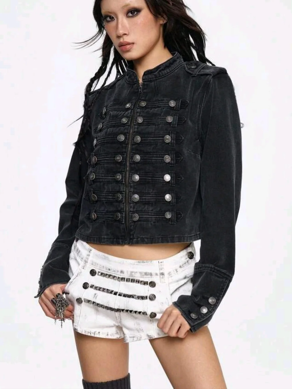 Black Military-Style Women's Jacket - Picture 7 of 7